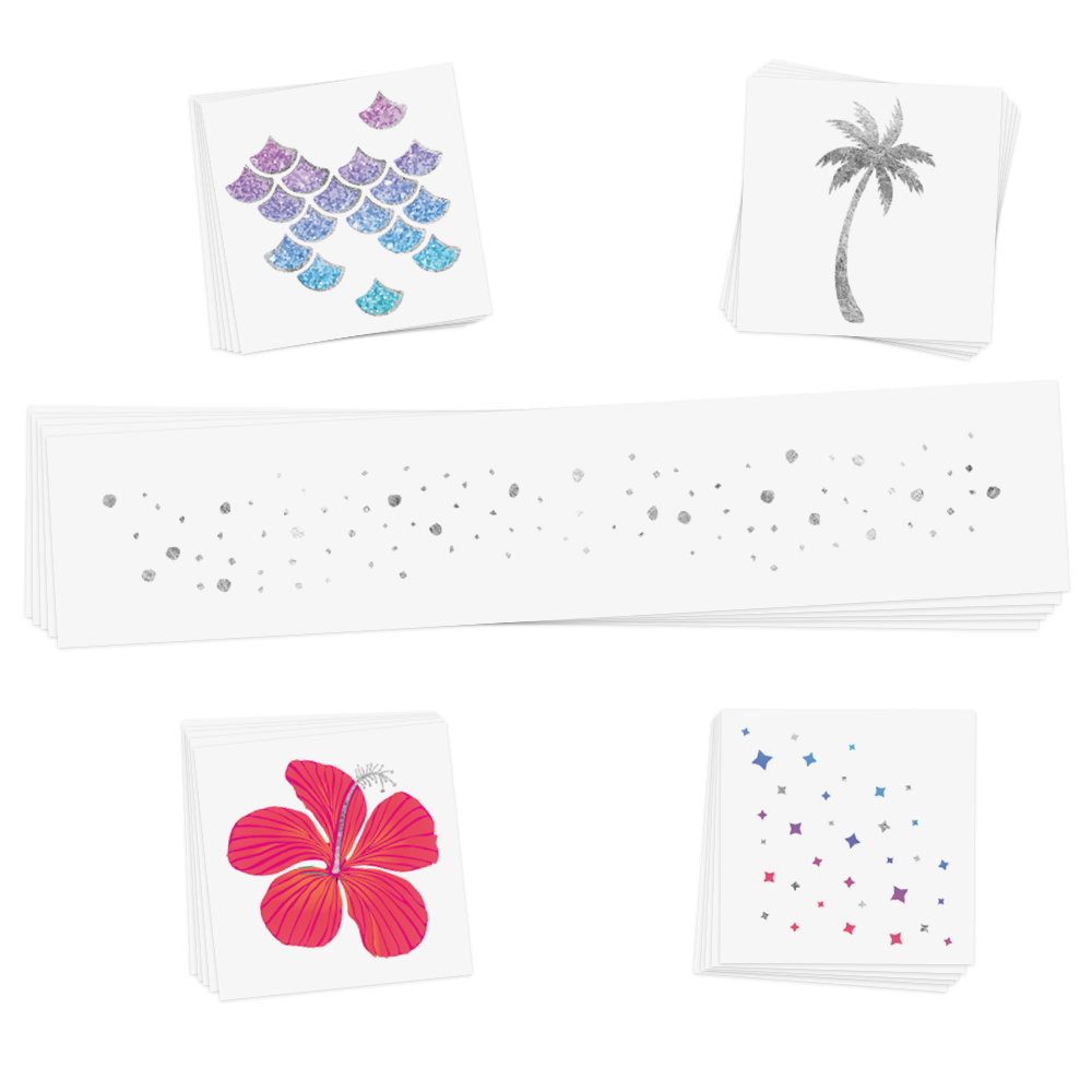 Sparkle all summer long in the 'Island Brights Variety Set' featuring 25 temporary tattoos  in five assorted beachy styles! #FLASHTAT @flashtattoos