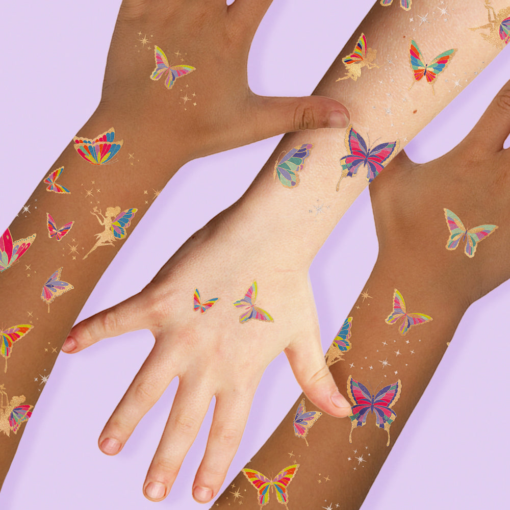 Flash Tattoos Butterfly Garden kids temporary tattoo pack. Over 62 metallic kids magical fairy inspired tattoo stickers @FlashTattoos