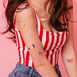 Sparkle in Flash Tattoos red white and blue USA pack. Perfect for parades, Olympic celebrations, 4th of July or everyday fun!