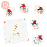 Set of 10 individual metallic temporary bookworm tattoos by Fun Tats