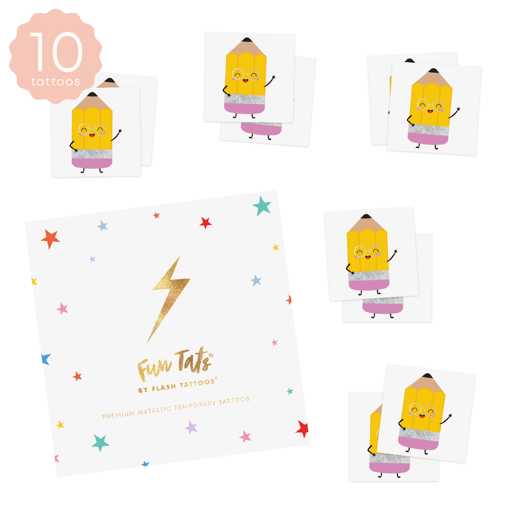 Set of 10 individual metallic temporary pencil tattoos by Fun Tats