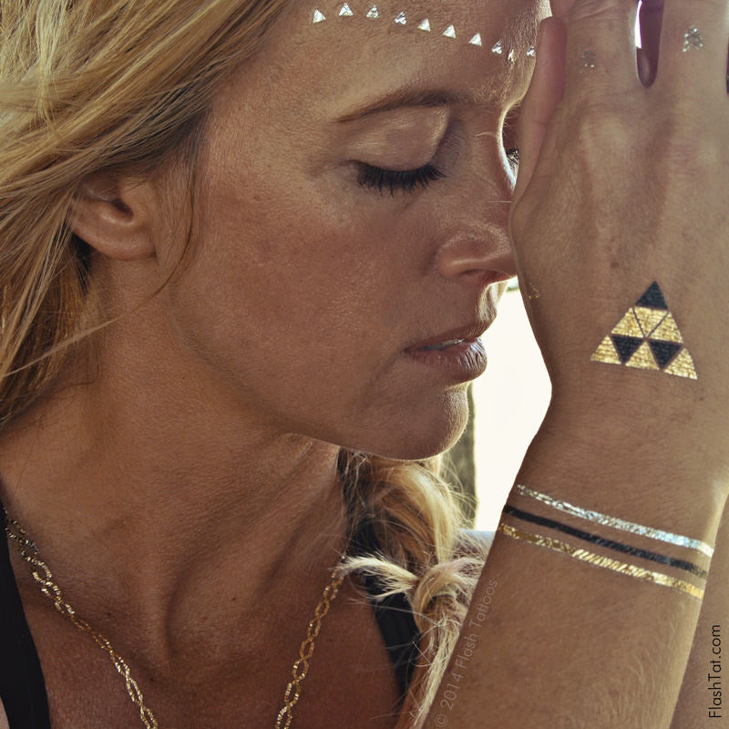 Dakota metallic geometric triangle and chain temporary jewely tattoos