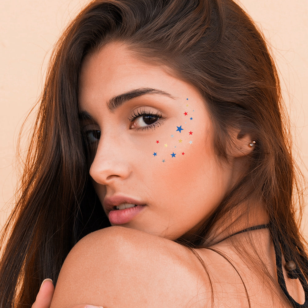 American Starry Eye Jewel metallic red, white and blue star temporary tattoo!  @FlashTattoos #FLASHTAT