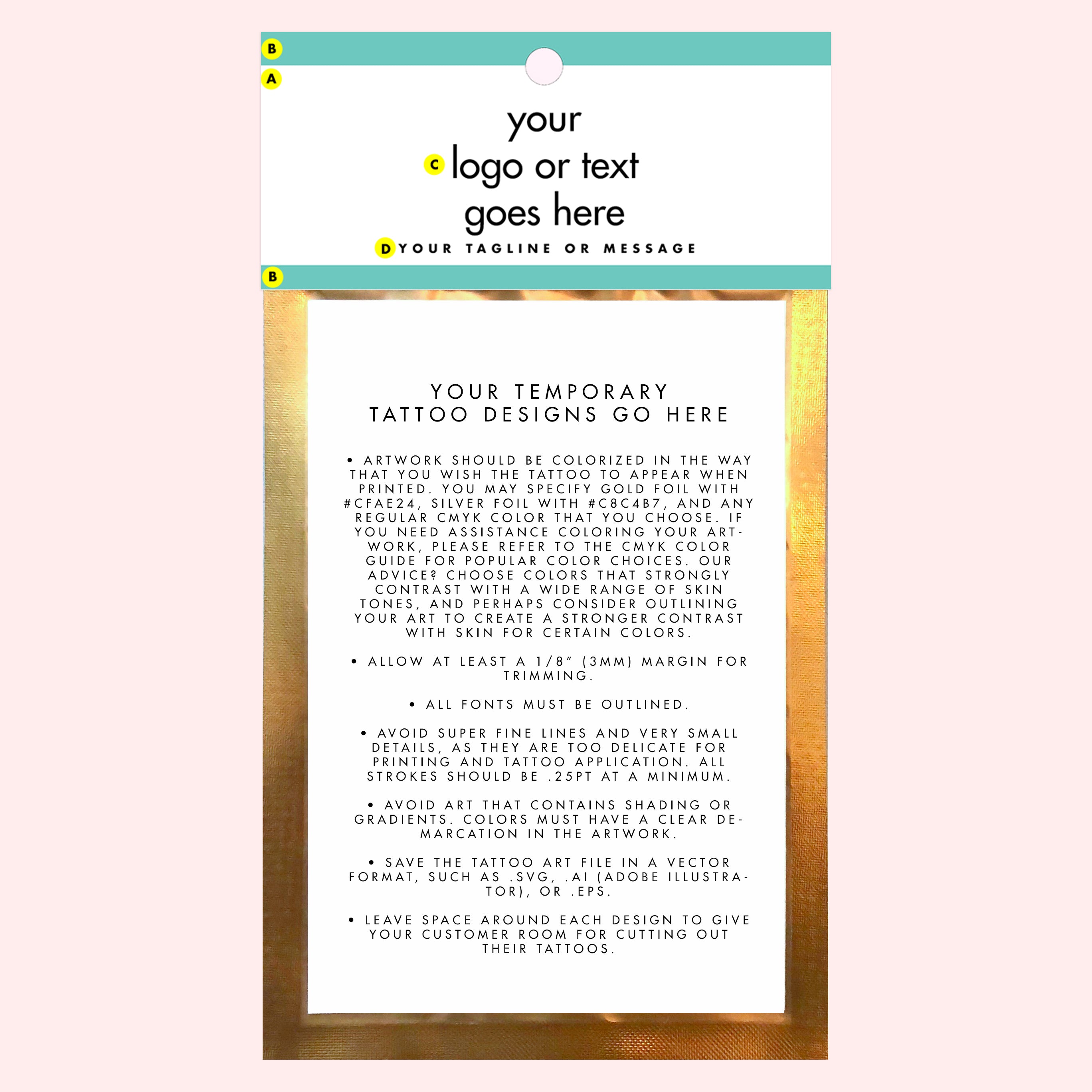 Custom branded temporary tattoo pack for weddings, festivals, conferences and boutiques. #Flashtat @FlashTattoos