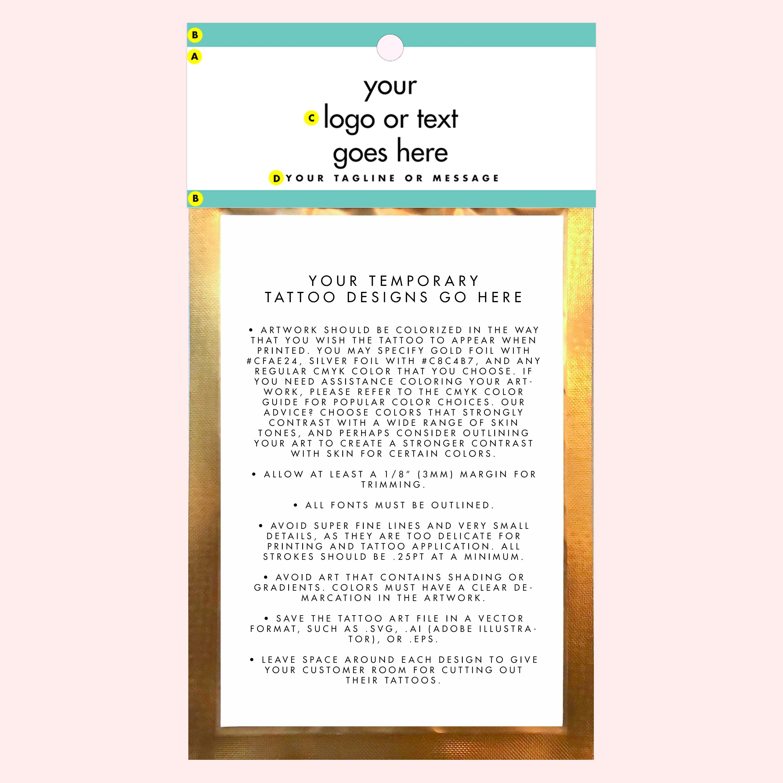 Custom branded temporary tattoo pack for weddings, festivals, conferences and boutiques. #Flashtat @FlashTattoos