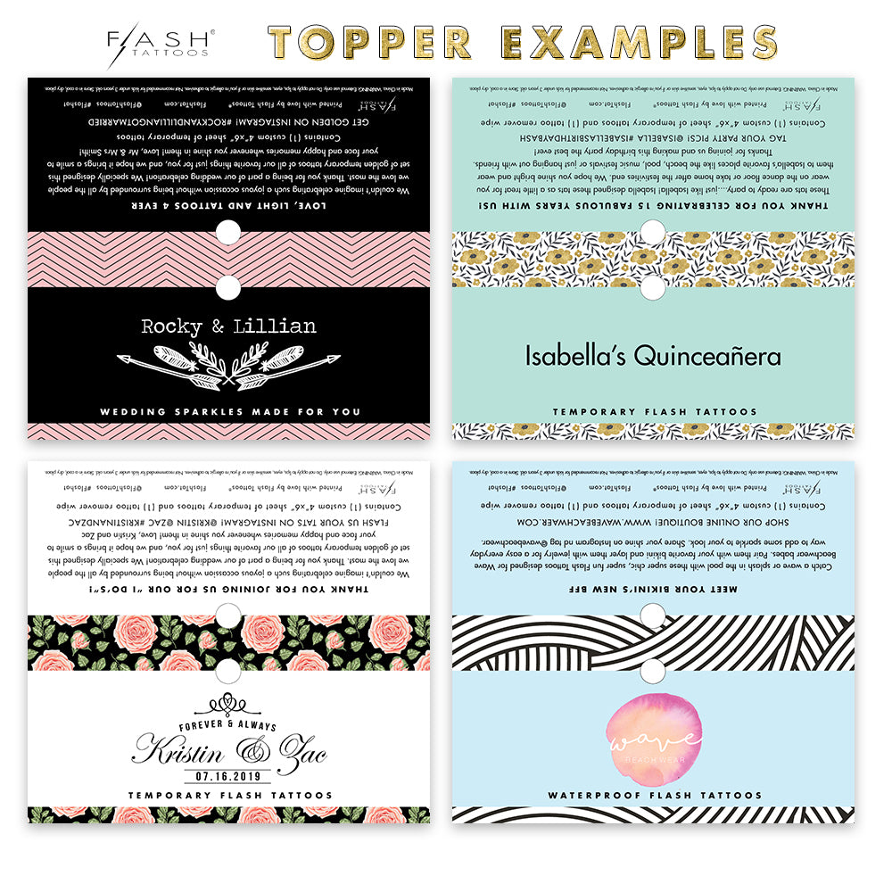 Topper examples for temporary Flash Tattoos Custom Mini Pack. #Flashtat @FlashTattoos