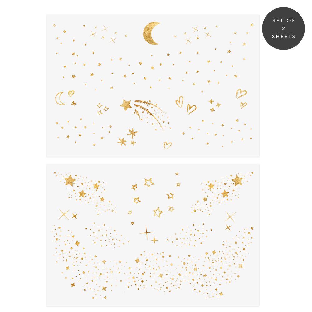 Pixie Dust features two mini sheets with over 24 metallic gold temporary tattoos. #FLASHTAT @FlashTattoos