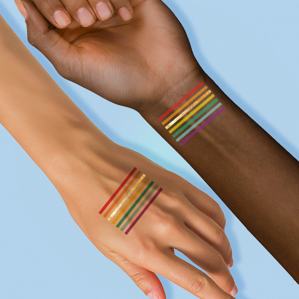 RAINBOW STRIPES' metallic tattoo set includes 10 colorful pride flag tattoos! @FlashTattoos #FLASHTAT