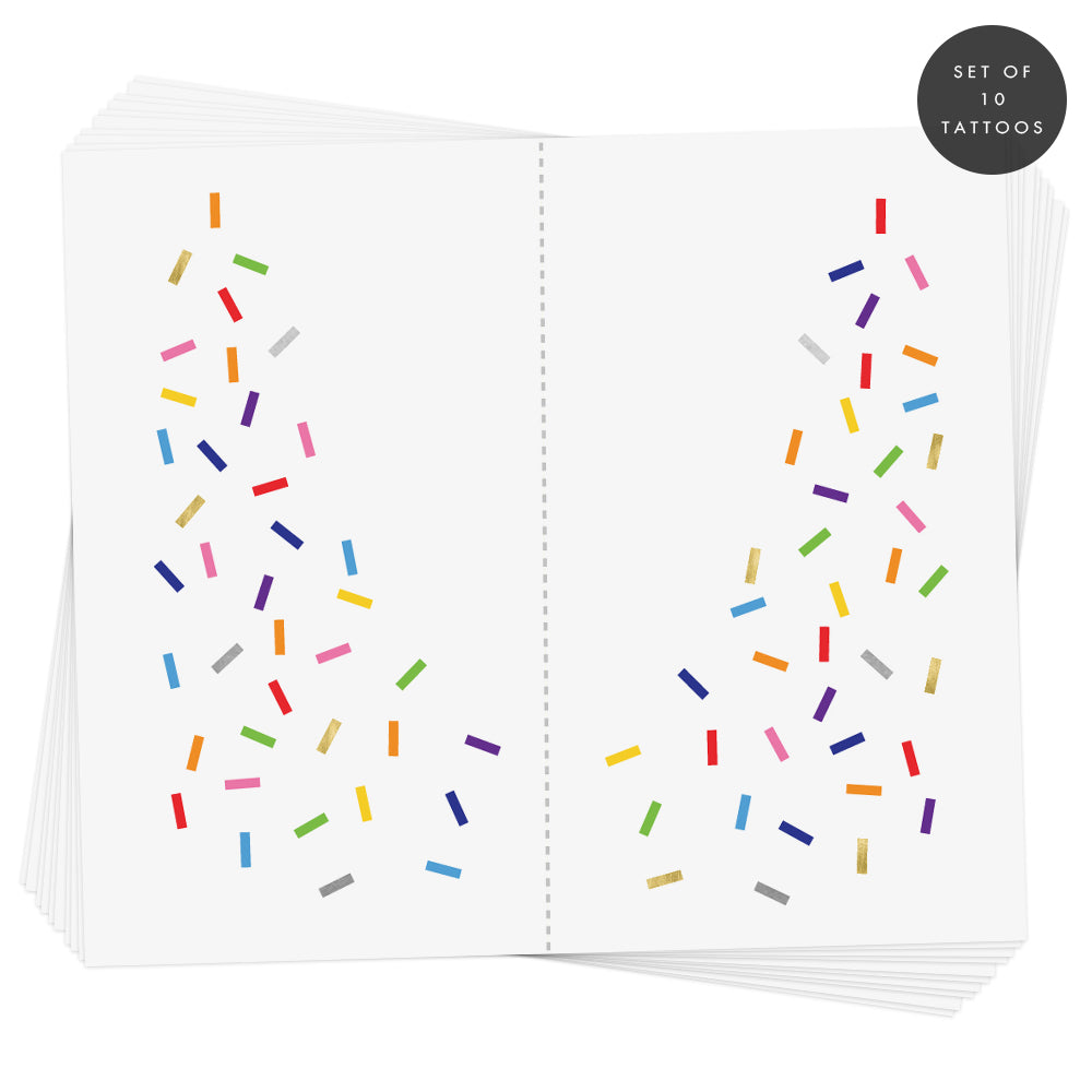 Set of ten 'RAINBOW SPRINKLES EYE JEWEL' colorful face temporary tattoos. @FlashTattoos
