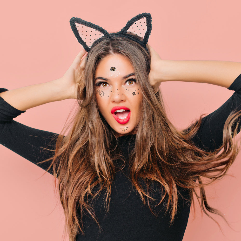 The Resting Witch Face temporary tattoo set is the perfect Halloween costume accessory.