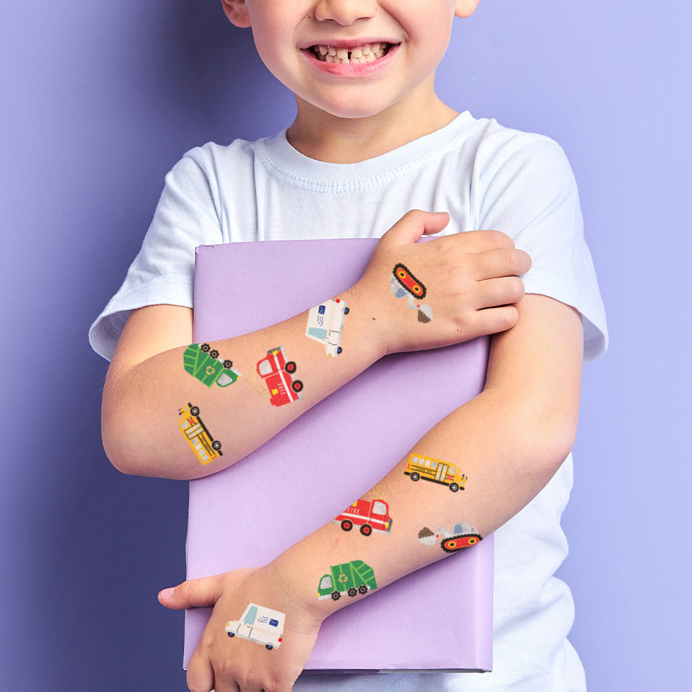 Make a statement in the big machines inspired Beep Beep Variety Set - metallic temporary kids tattoos