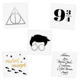 The 'Wizard Variety Set' features 25 precut kids metallic temporary Flash Tattoos for all Hogwarts fans! 5 designs, enough for everyone no matter what house the Sorting Hat chooses for you!