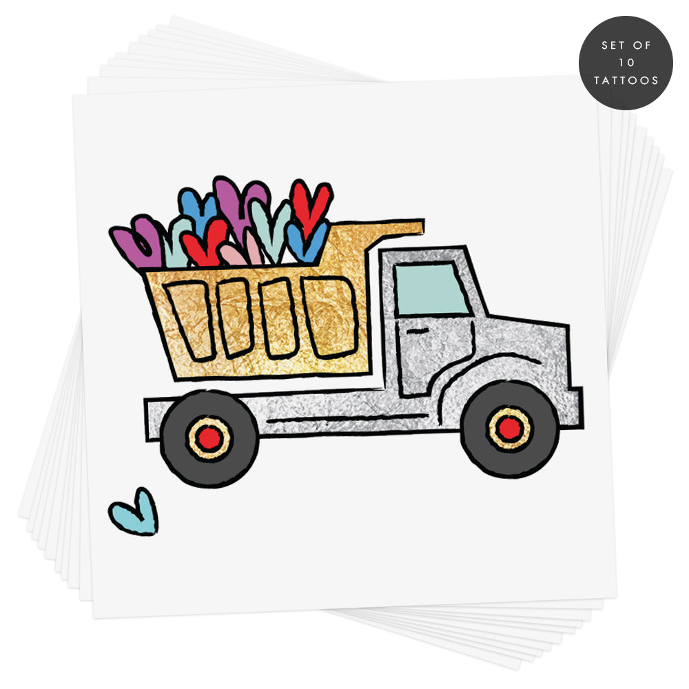 Flash Tattoos set of 10 metallic kids truck Valentine's Day inspired tattoos.
