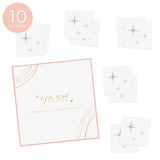 Flash Tattoo packaging that shows this purchase includes 10 temporary tattoos of metallic silver twinkle stars