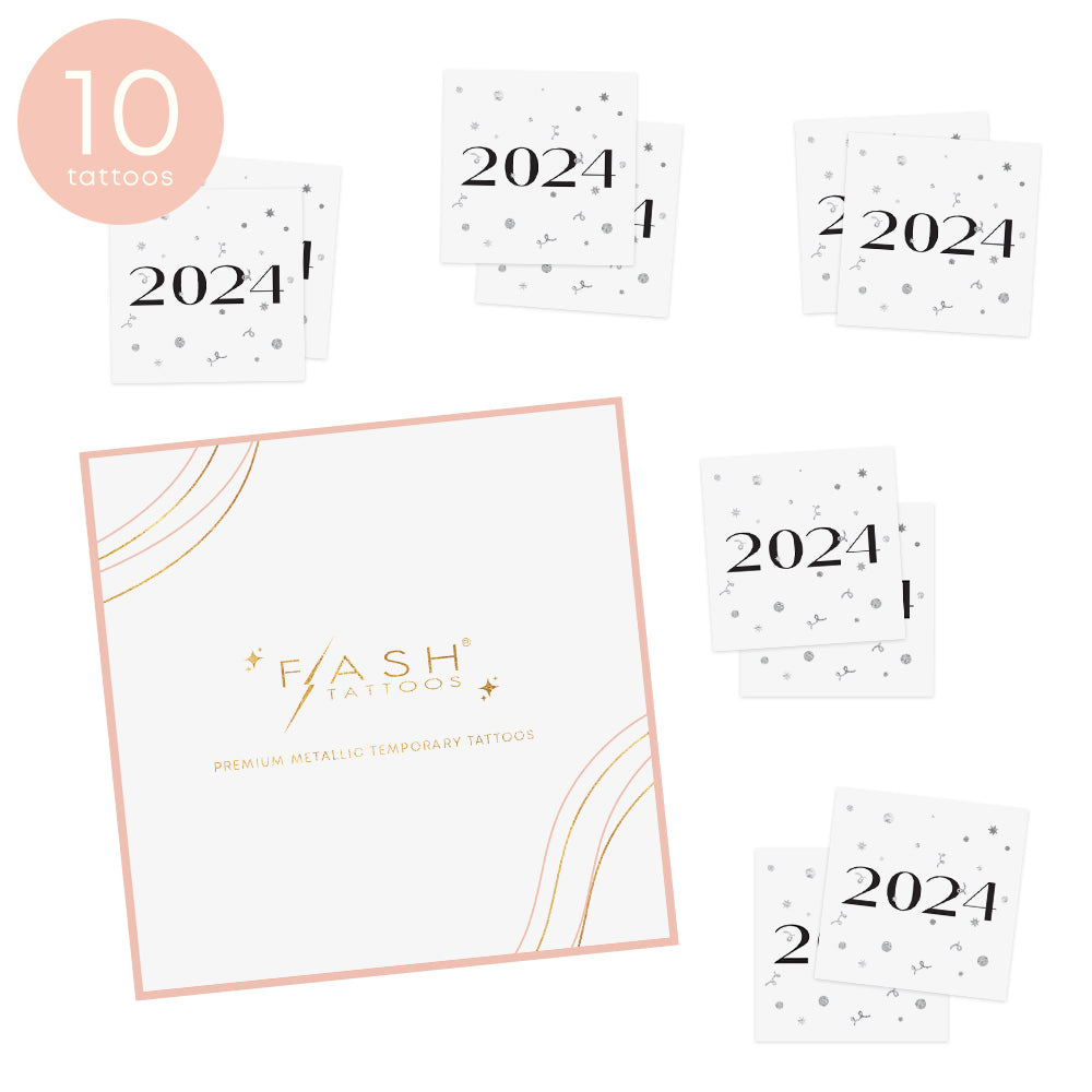 Set of 10 New Years inspired 2024 Confetti metallic temporary Flash Tattoos