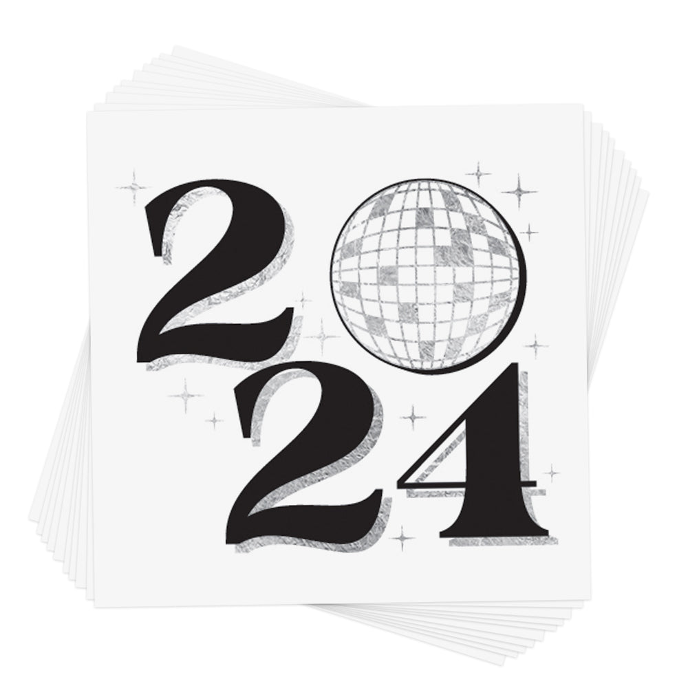 Sparkle and shine in the 2024 Disco New Years inspired metallic temporary tattoo