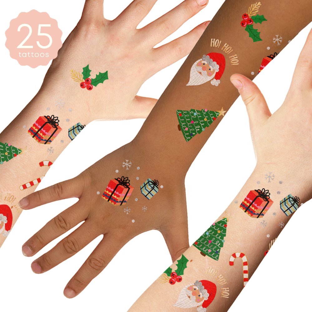 Flash Tattoos Merry and Bright kids Christmas inspired temporary tattoo set