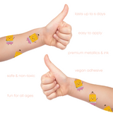 Kids Fun Tats temporary tattoos last up to 6 days, are easy to apply and made with safe non-toxic premium ink. Fun for all ages!