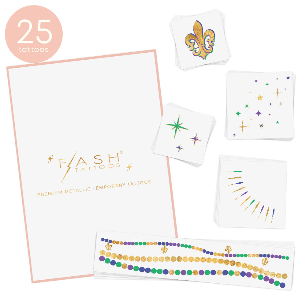 Set of 25 assorted Mardi Gras inspired temporary tattoos by @FlashTattoos