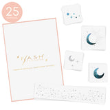 Moonlight variety set of 25 assorted metallic silver and blue celestial face temporary tattoos. @FlashTattoos