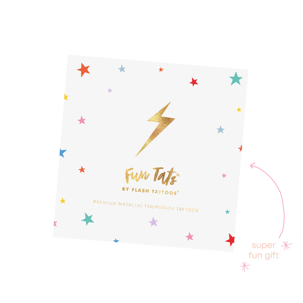 Fun Tats by Flash Tattoos Enchanting Shooting Star temporary tattoo set includes a complimentary Flash off tattoo remover wipe