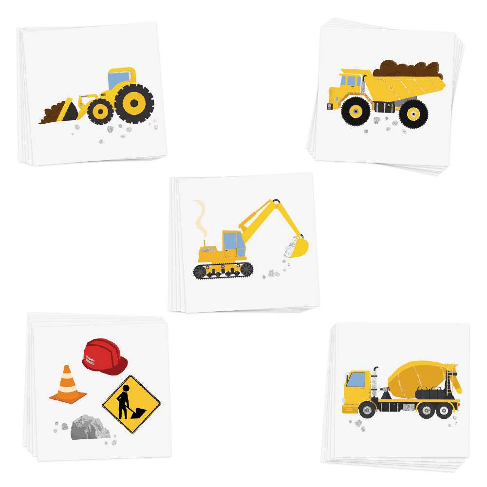 Shine bright in the 'CONSTRUCTION ZONE VARIETY SET' featuring 25 individual kids tattoos in five assorted designs.