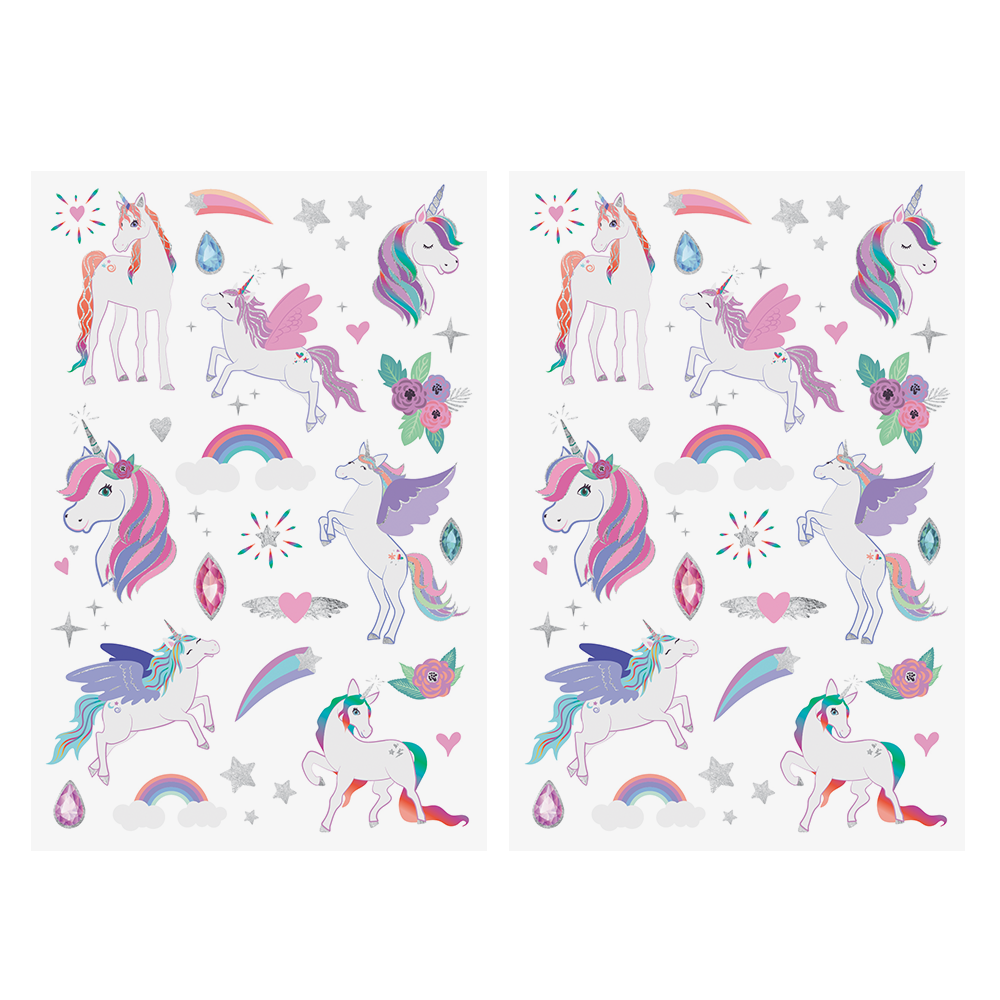 Fun Tats kids Unicorns two sheet pack includes over 48 magical pony inspired metallic temporary tattoo stickers @FlashTattoos