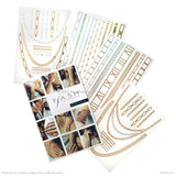 Flash your Parisian style in the metallic gold and silver tattoos of the Josephine collection! Each pack contains four sheets featuring over 43 classic and elegant jewelry