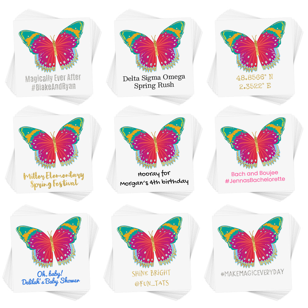 Personalize the Butterfly Bold temporary tattoo. The perfect addition for parties, events, bachelorette celebrations and more!