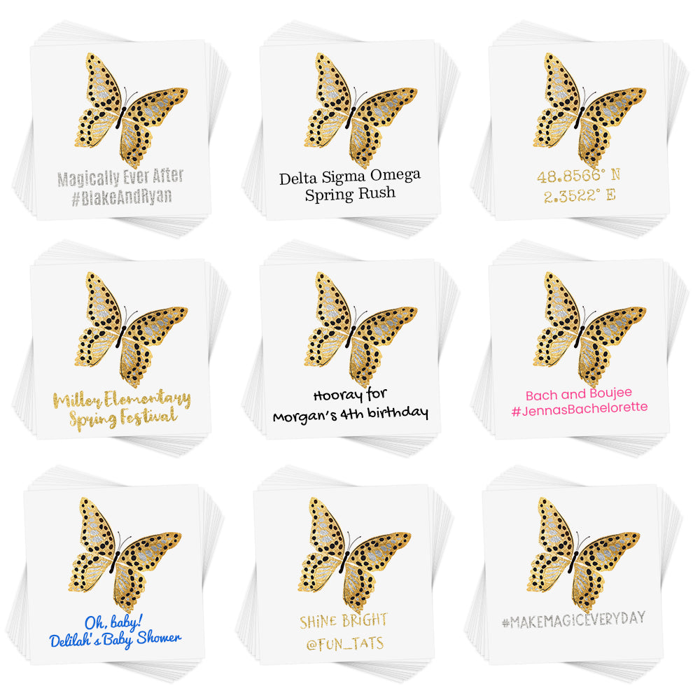 Personalize the Butterfly Bright temporary tattoo. The perfect addition for parties, events, bachelorette celebrations and more!