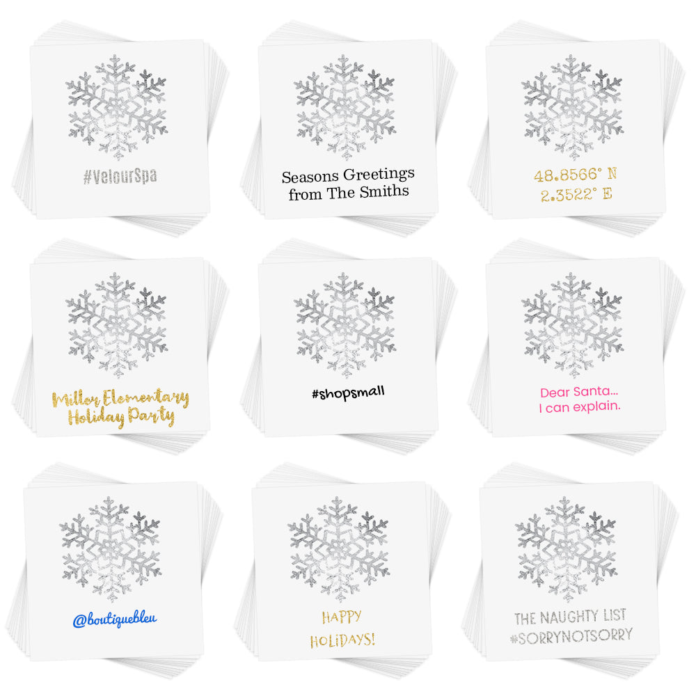 Semi custom Holiday Snowflake metallic temporary Flash Tattoos. Add your custom text! @FlashTattoos
