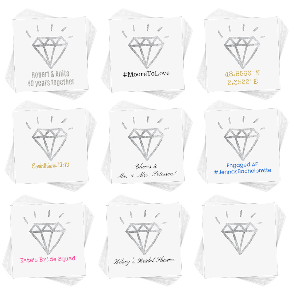 The Classic Diamond semi-custom temporary tattoo is the perfect wedding shower favor. Customize for your big day! 