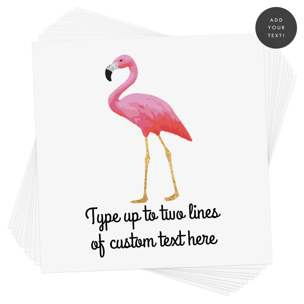Flamingo semi-custom personalized metallic temporary tattoo. Add you custom text!