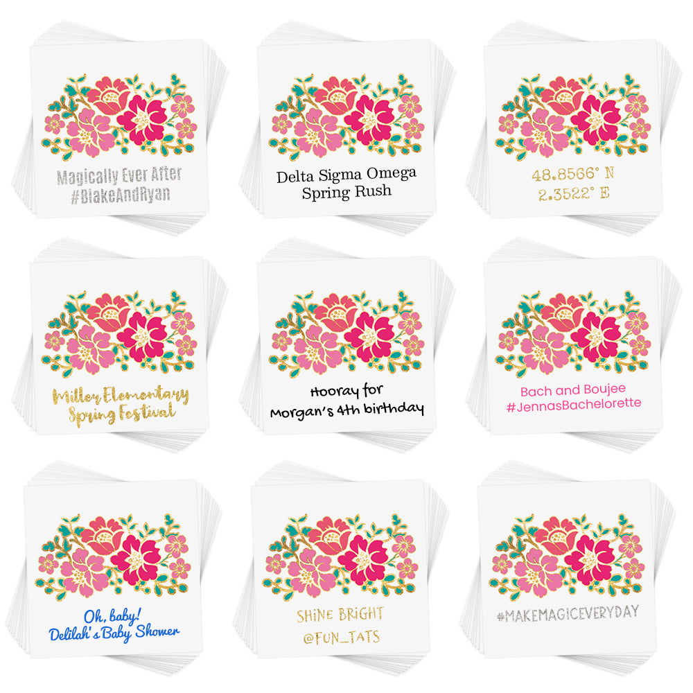 Personalize the Garden Flowers temporary tattoo. The perfect addition for chic parties, events, celebrations and more!