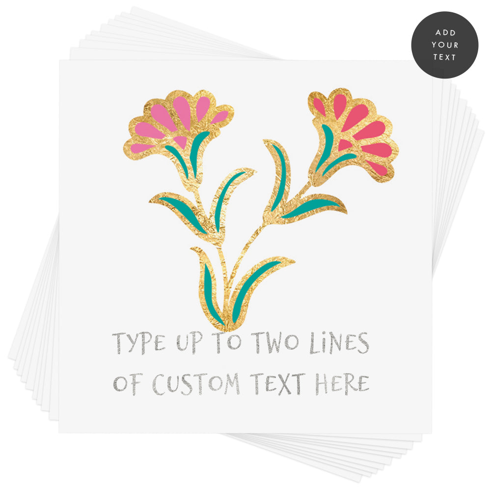 Create your custom Deco Flowers temporary tattoo in minutes by easily adding your personalized text in the font and color of your choice.Personalize the Deco Flowers temporary tattoo. The perfect addition for parties, events, celebrations and more!