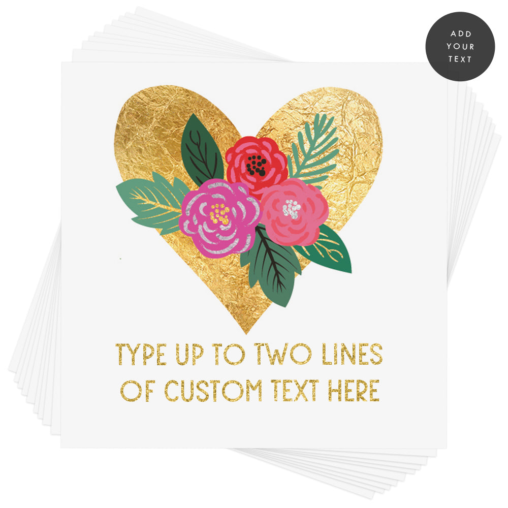 Create your custom love inspired Painted Floral Heart Personalized temporary tattoo in minutes by easily adding your personalized text in the font and color of your choice.