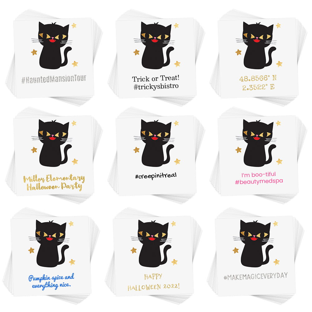 Design your own Black Cat Halloween temporary tattoo. The perfect Halloween party favor!