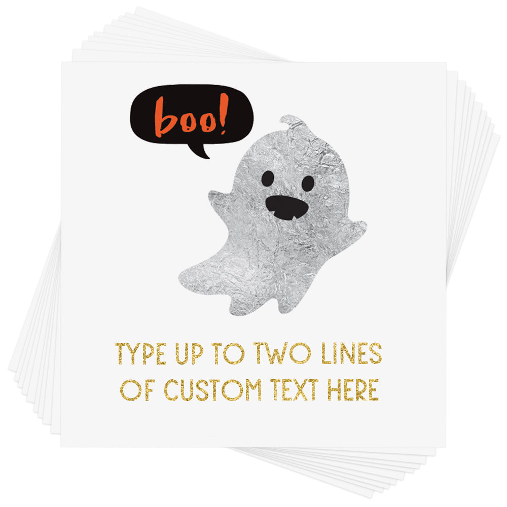 Personalize the spooky inspired Ghost Boo Halloween temporary tattoo. The perfect addition for parties, events, holidays and more!