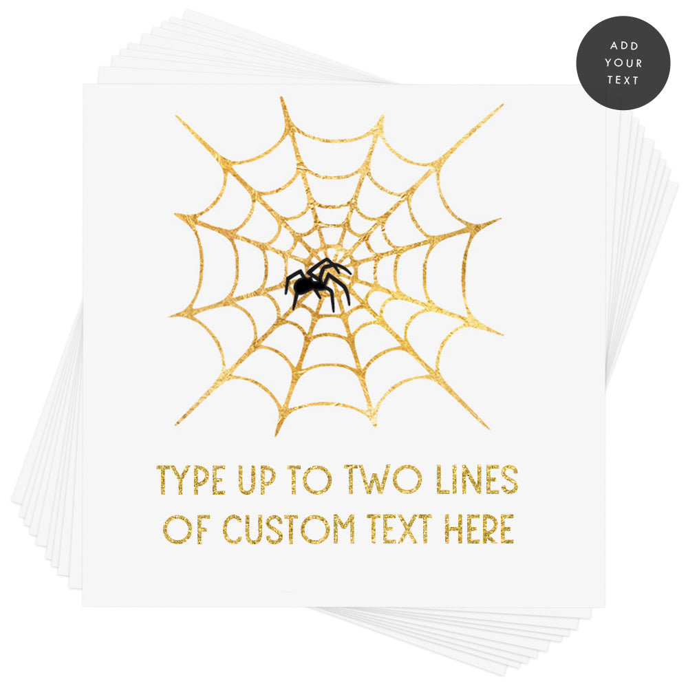 Design your own Gold Spider Beb spooky inspired temporary tattoo. The perfect Halloween party favor!