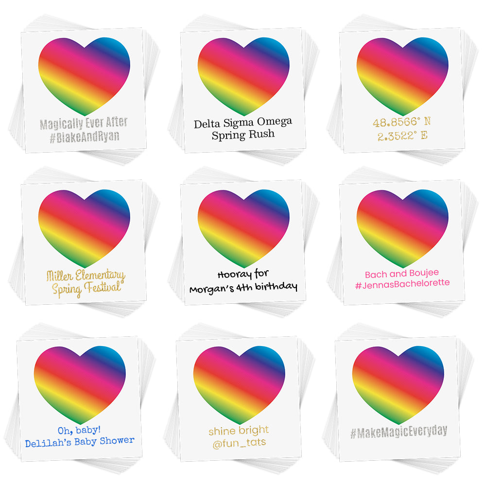 Personalize the Rainbow Gradient temporary tattoo. The perfect addition for birthday parties, events, wedding celebrations and more!