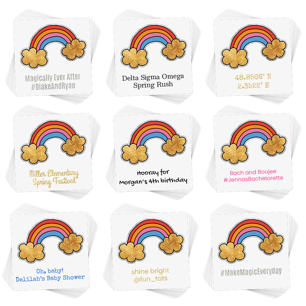 Personalize the Rainbow Doodle kids temporary tattoo. The perfect addition for birthday parties, events, celebrations and more