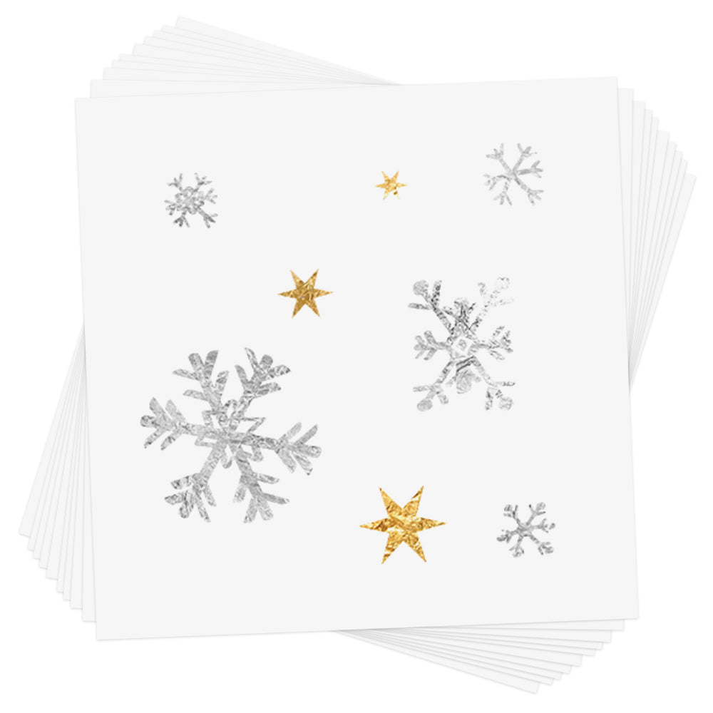 Snowfall metallic gold and silver foil holiday temporary tattoo