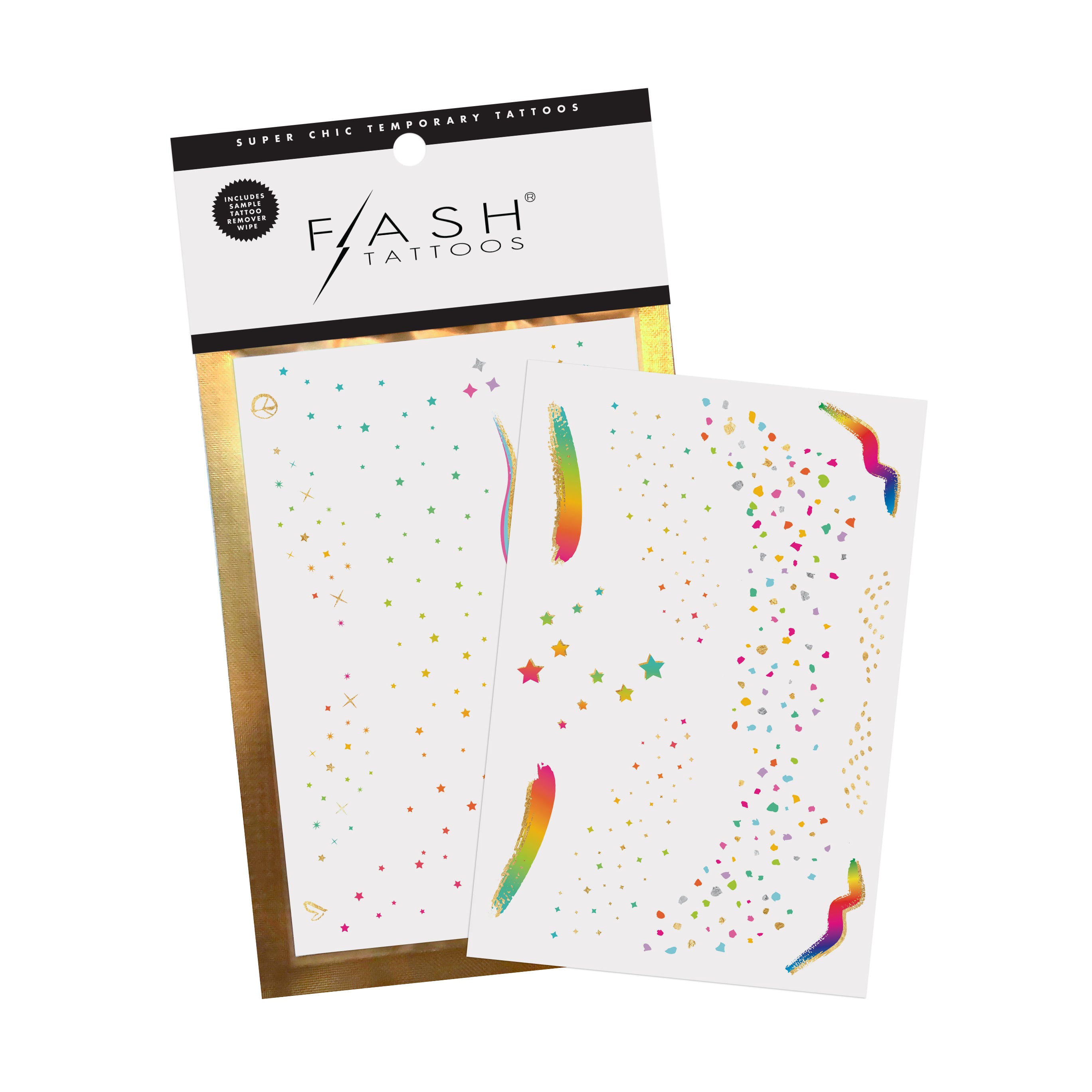 Sparkle in the mini two sheet Kaleidoscope pack full of festive and fun rainbow face tattoo designs. #FLASHTAT @FlashTattoos
