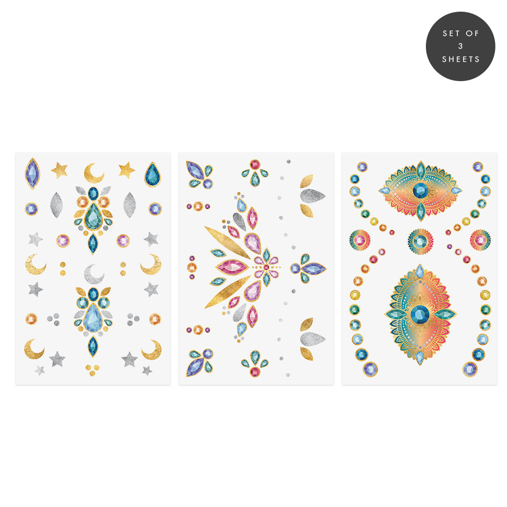 Aurora features three mini sheets with over 30 metallic temporary tattoos