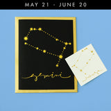 GEMINI-Smart. Witty. Fabulous  Each zodiac greeting card comes with a metallic gold constellation by Flash Tattoos – shine on! #flashtat @FlashTattoos