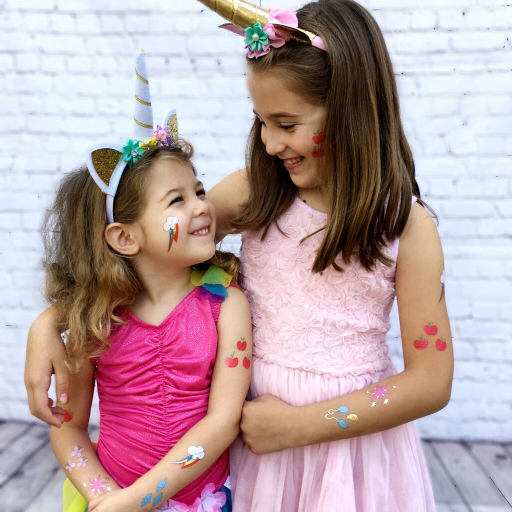 Sparkle like your favorite pony in the 'Cutie Marks Variety Set'. Kids temporary pony inspired Flash Tattoos.