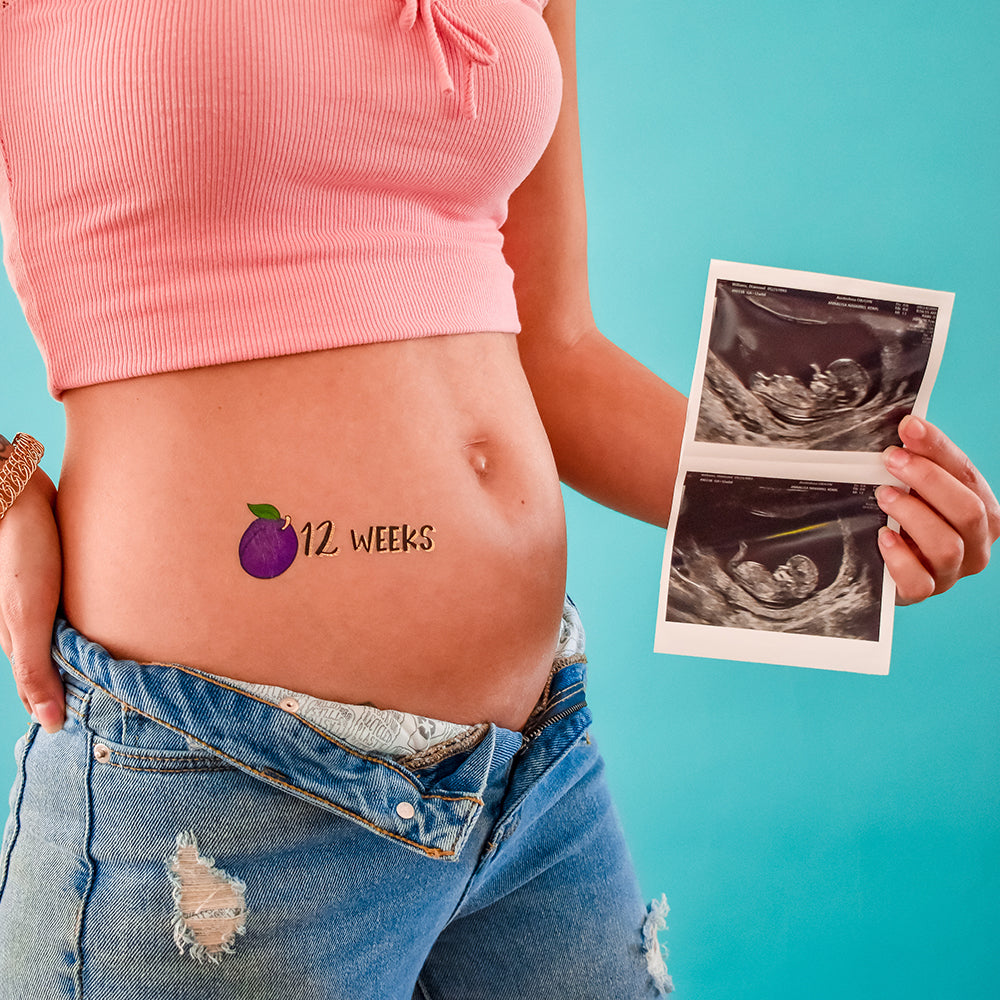 Mama Milestones - Cute and fruity monthly Pregnancy Belly Tattoos by @FlashTattoos #FLASHTAT