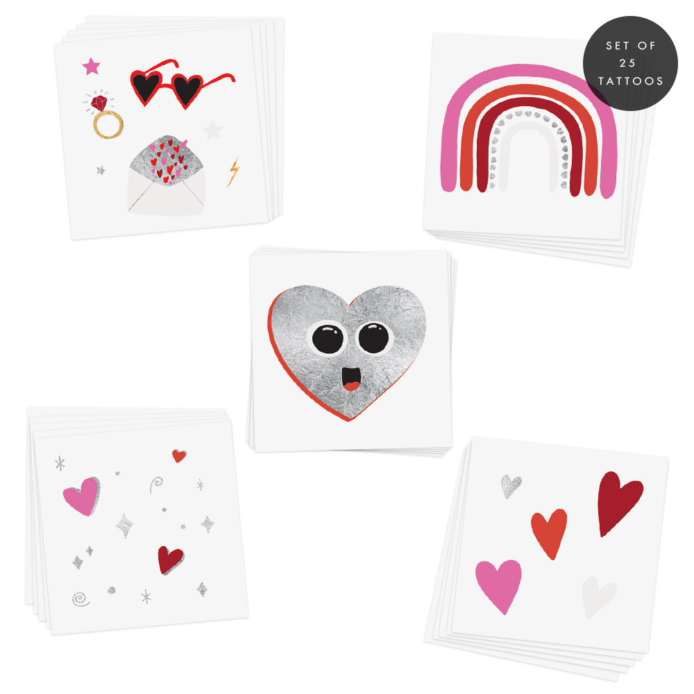 Adore You Valentine's day kids tattoo set features festive and fun heart designs.