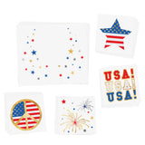 Red, white and Flashy! Love the 'American Spirit Variety Set' featuring 25 assorted festive metallic temporary tattoos- peace sign flag, starry eye jewel, star flag, USA chant, fireworks.