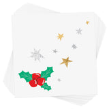 Green holly with red berries temporary tattoo with metallic gold and silver stars around it